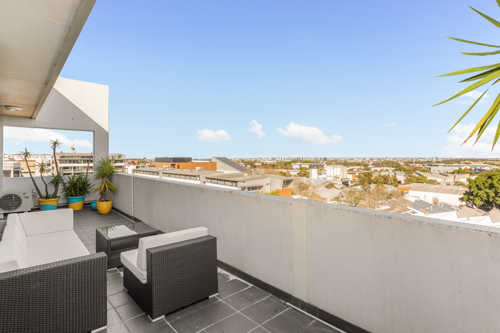 Balcony with city views